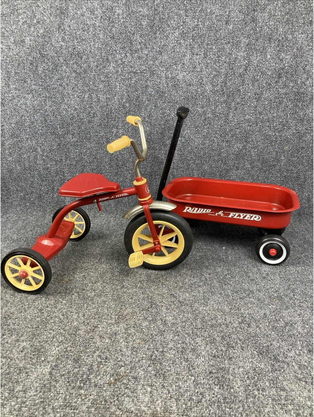 Set of Vintage Miniature Doll Sized Display Radio Flyer Red Tricycle & Wagon